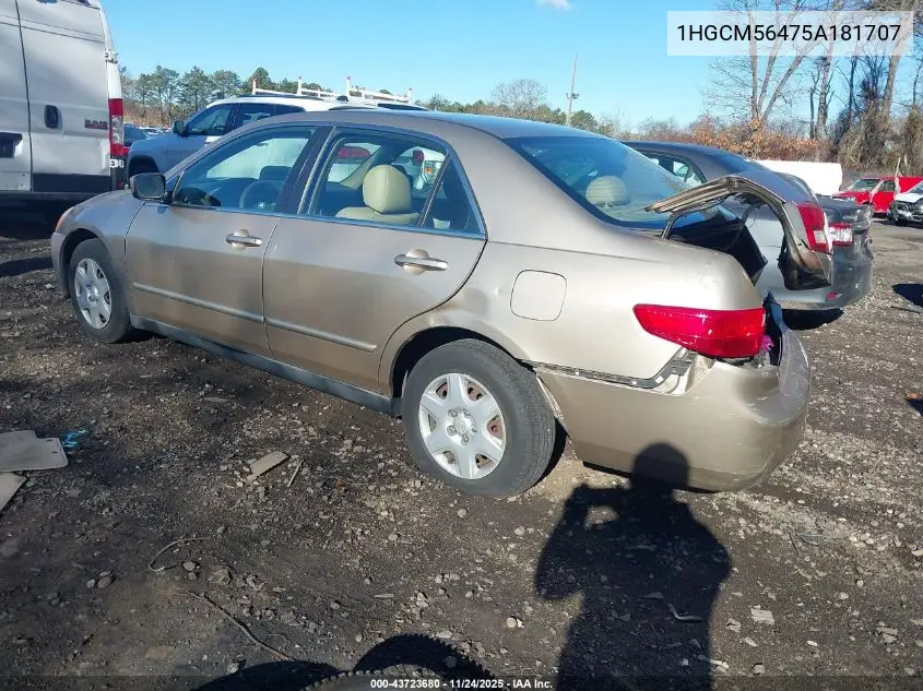 1HGCM56475A181707 2005 Honda Accord 2.4 Lx