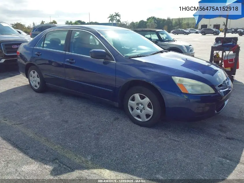 1HGCM56475A152918 2005 Honda Accord 2.4 Lx