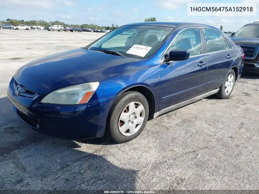1HGCM56475A152918 2005 Honda Accord 2.4 Lx