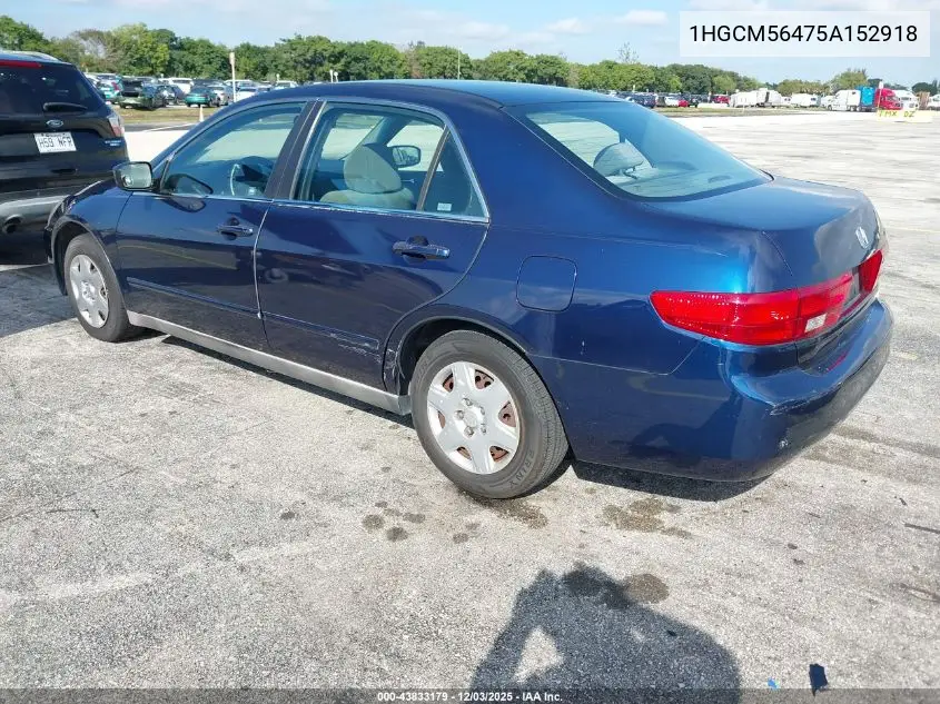 1HGCM56475A152918 2005 Honda Accord 2.4 Lx