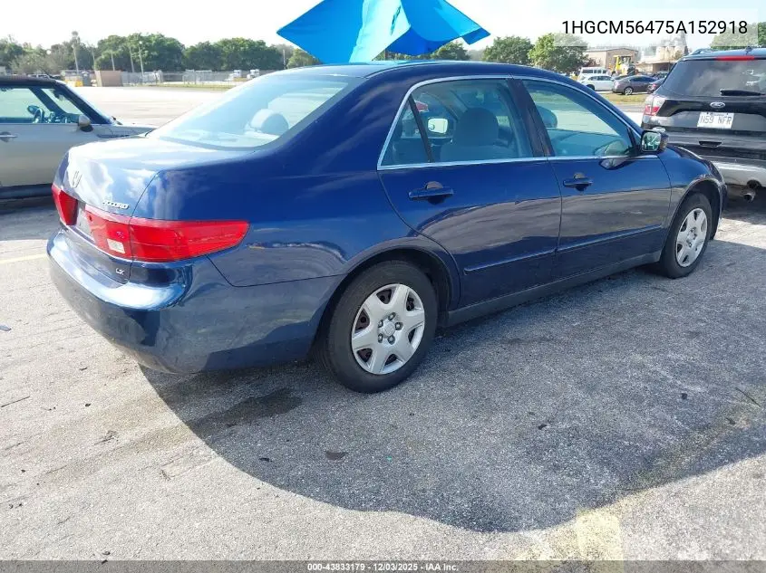 1HGCM56475A152918 2005 Honda Accord 2.4 Lx