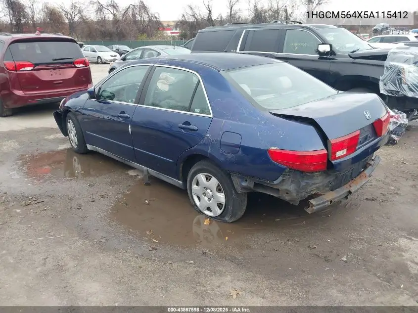 1HGCM564X5A115412 2005 Honda Accord 2.4 Lx