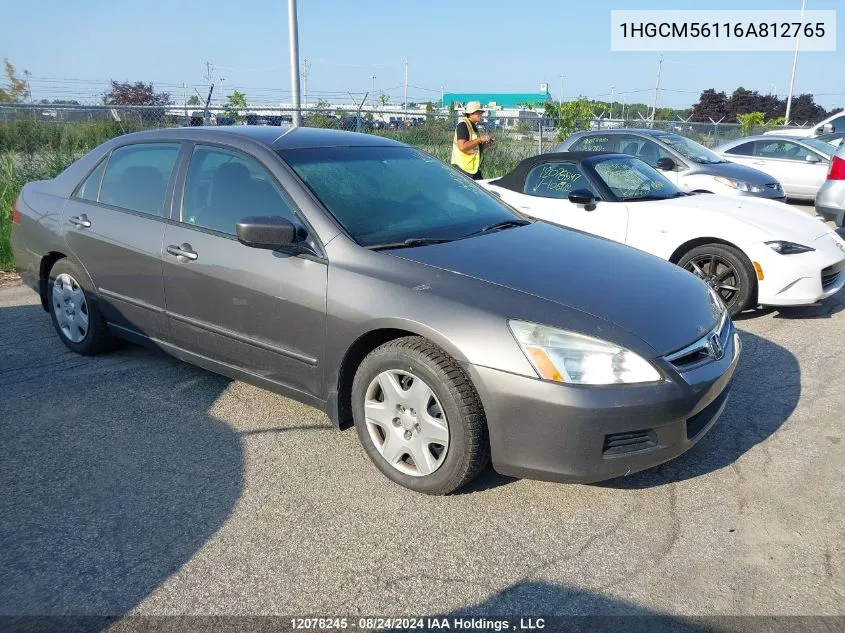 2006 Honda Accord VIN: 1HGCM56116A812765 Lot: 12078245