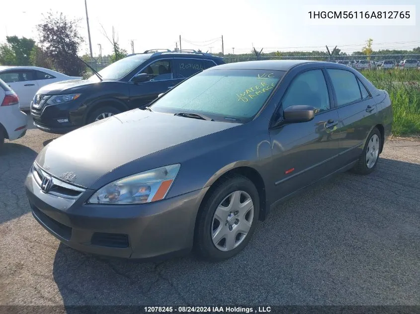 2006 Honda Accord VIN: 1HGCM56116A812765 Lot: 12078245