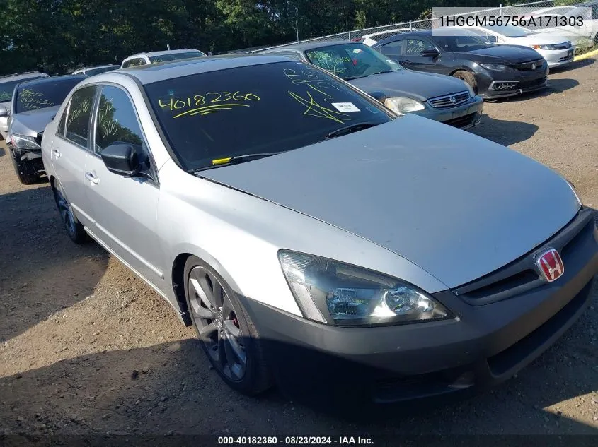 2006 Honda Accord 2.4 Ex VIN: 1HGCM56756A171303 Lot: 40182360