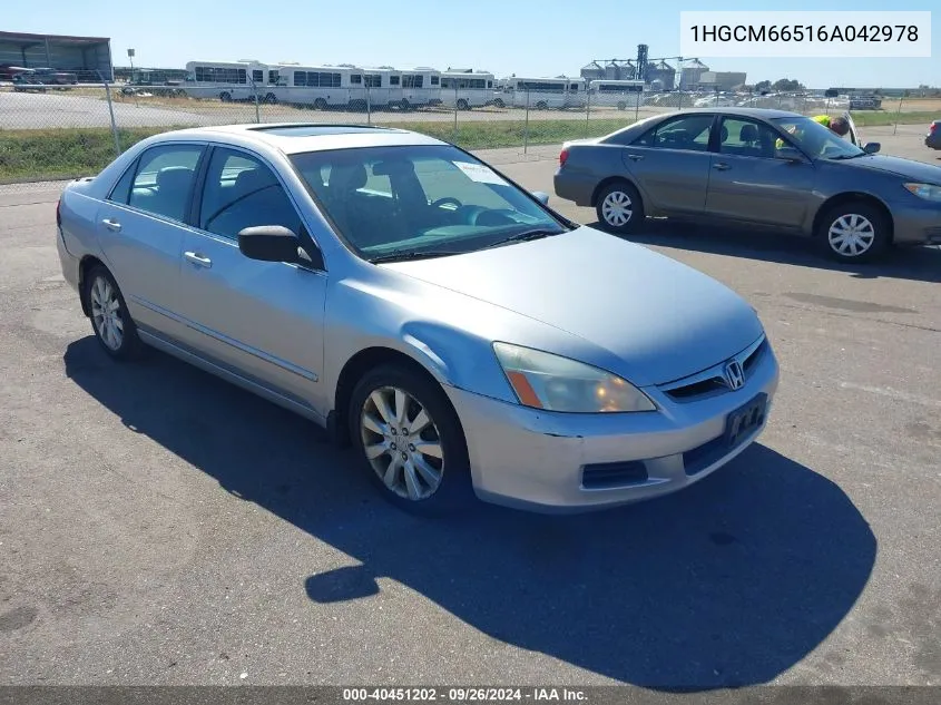 1HGCM66516A042978 2006 Honda Accord 3.0 Ex