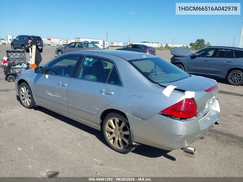 1HGCM66516A042978 2006 Honda Accord 3.0 Ex