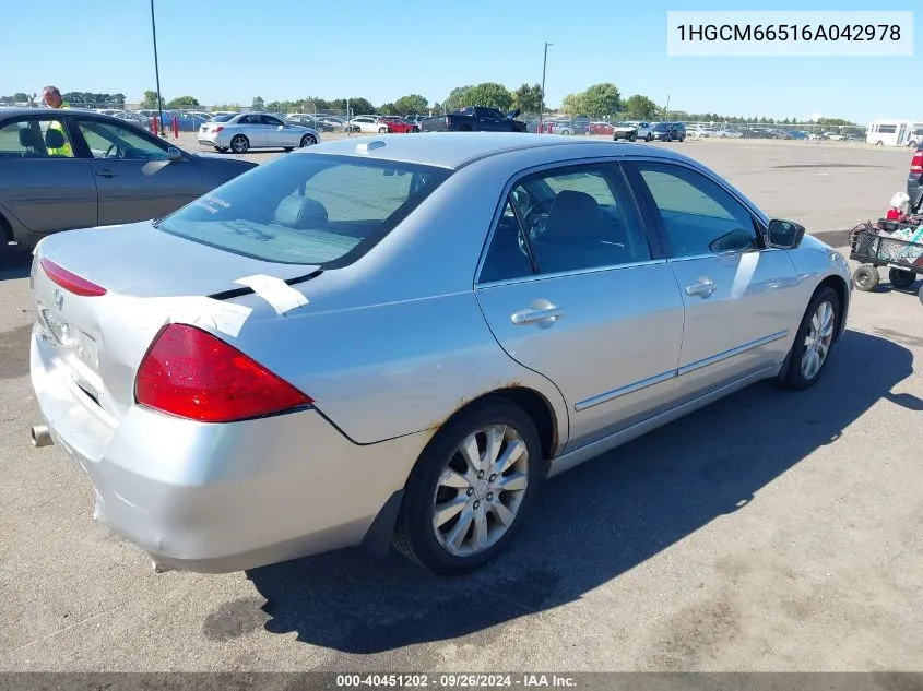 2006 Honda Accord 3.0 Ex VIN: 1HGCM66516A042978 Lot: 40451202