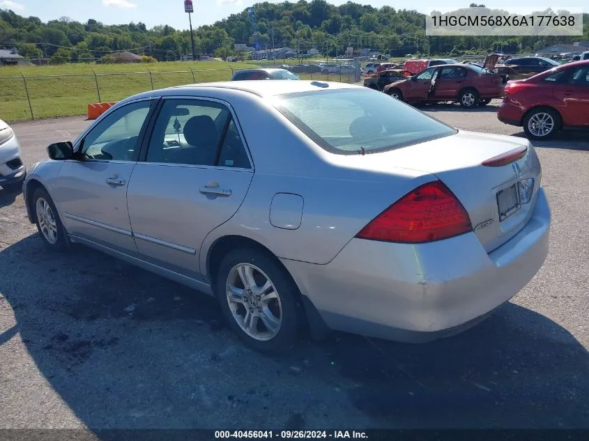 2006 Honda Accord 2.4 Ex VIN: 1HGCM568X6A177638 Lot: 40456041