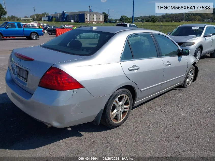 2006 Honda Accord 2.4 Ex VIN: 1HGCM568X6A177638 Lot: 40456041