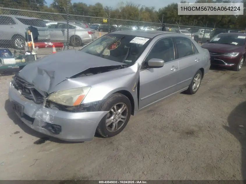 1HGCM56706A064224 2006 Honda Accord 2.4 Ex