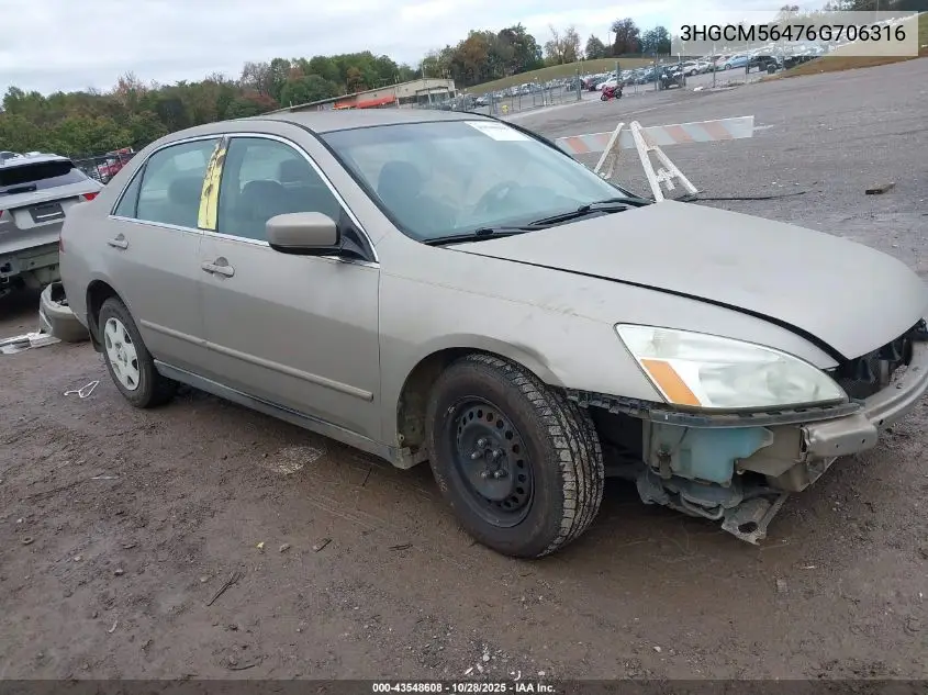 3HGCM56476G706316 2006 Honda Accord Lx