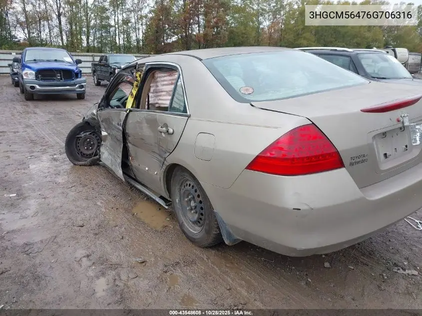 3HGCM56476G706316 2006 Honda Accord Lx