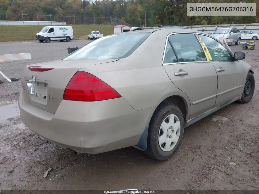 3HGCM56476G706316 2006 Honda Accord Lx