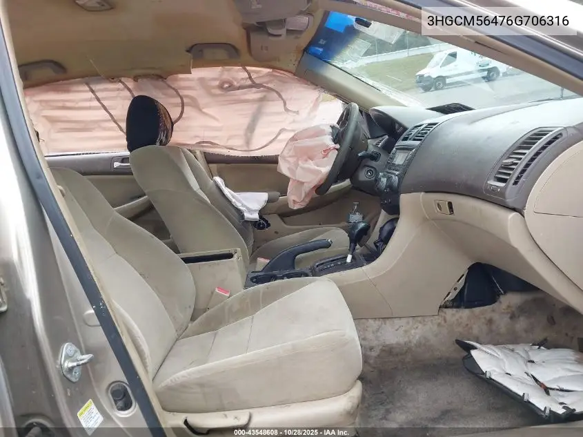 3HGCM56476G706316 2006 Honda Accord Lx