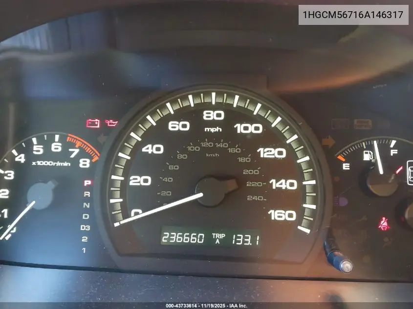 1HGCM56716A146317 2006 Honda Accord Sdn 2.4 Ex/Ex