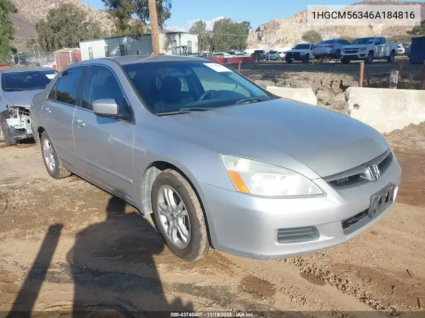 1HGCM56346A184816 2006 Honda Accord 2.4 Se