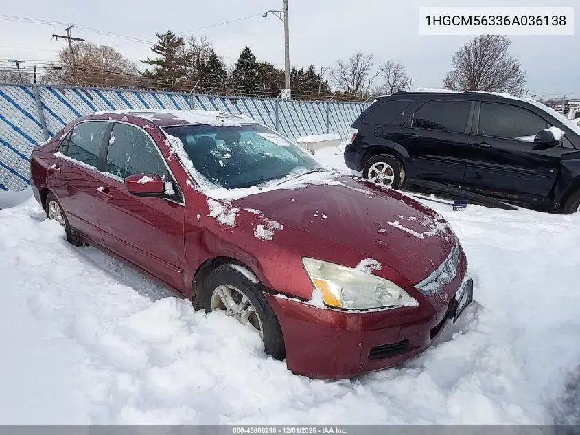 1HGCM56336A036138 2006 Honda Accord 2.4 Se