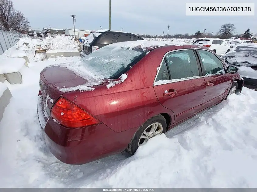 1HGCM56336A036138 2006 Honda Accord 2.4 Se