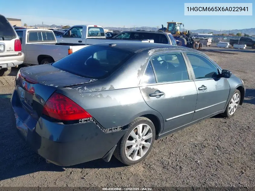 1HGCM665X6A022941 2006 Honda Accord 3.0 Ex