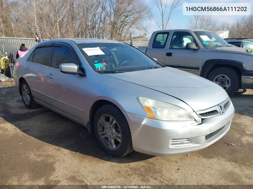 1HGCM56866A111202 2006 Honda Accord 2.4 Ex