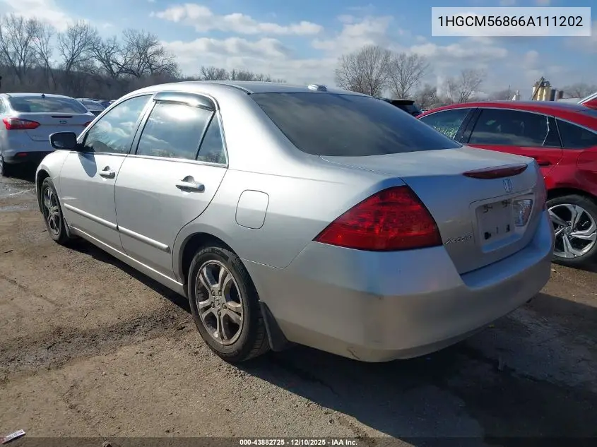 1HGCM56866A111202 2006 Honda Accord 2.4 Ex