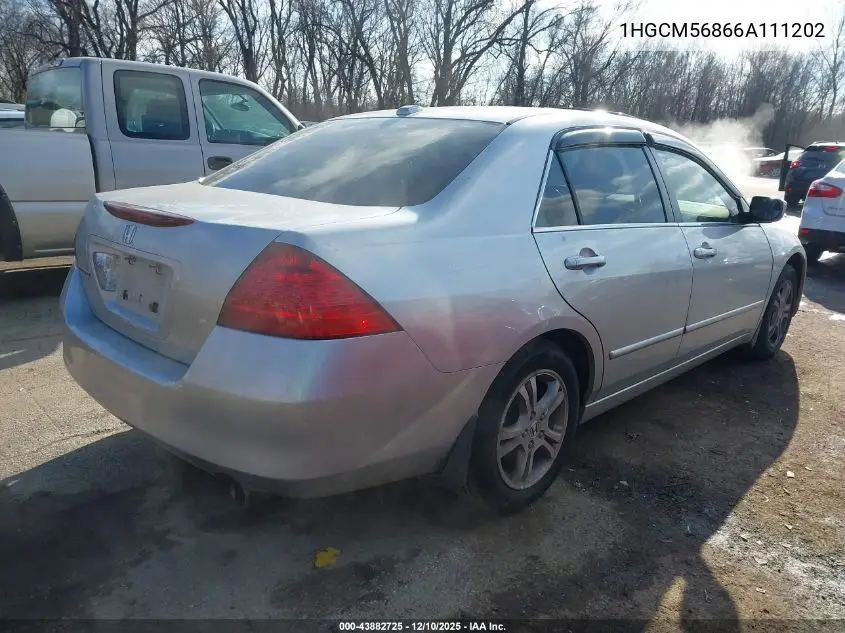1HGCM56866A111202 2006 Honda Accord 2.4 Ex