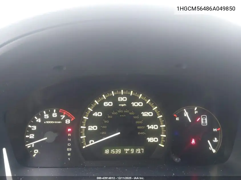 1HGCM56486A049850 2006 Honda Accord 2.4 Lx