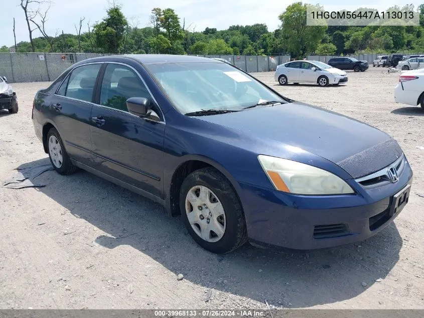 2007 Honda Accord 2.4 Lx VIN: 1HGCM56447A113013 Lot: 39968133