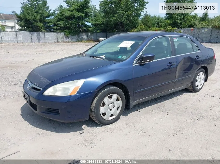 2007 Honda Accord 2.4 Lx VIN: 1HGCM56447A113013 Lot: 39968133