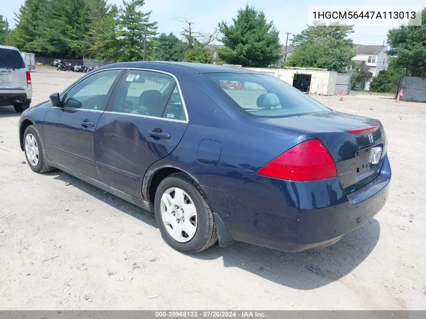 2007 Honda Accord 2.4 Lx VIN: 1HGCM56447A113013 Lot: 39968133