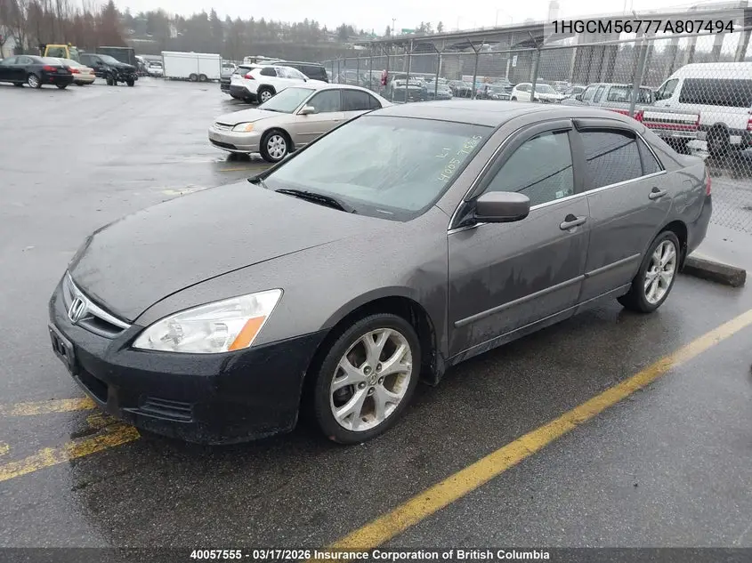 1HGCM56777A807494 2007 Honda Accord Ex-L/Se