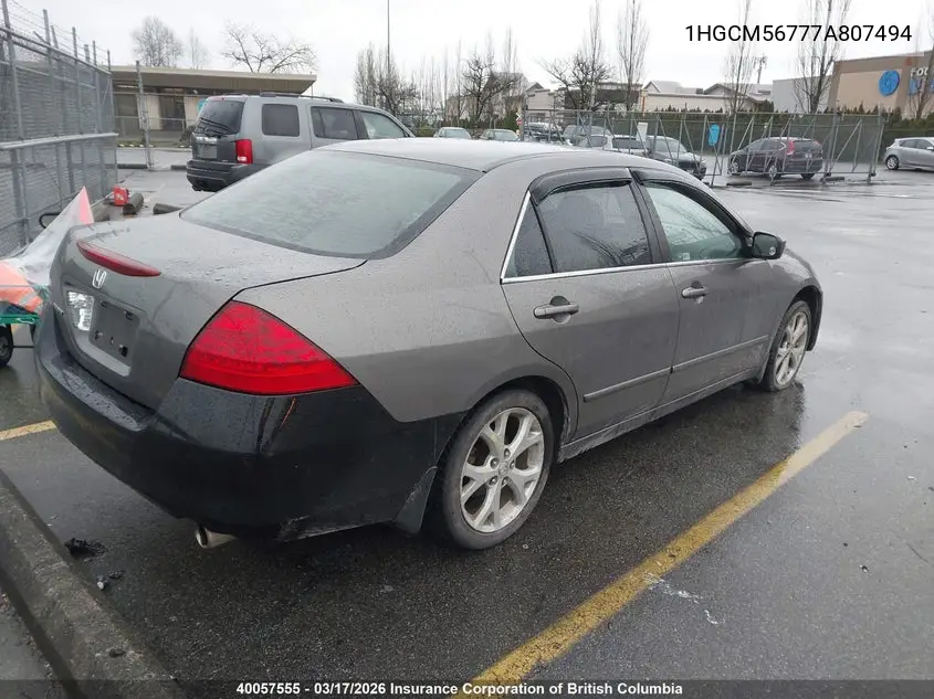1HGCM56777A807494 2007 Honda Accord Ex-L/Se