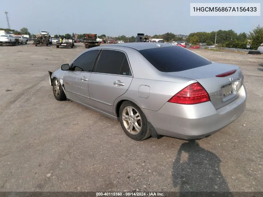 2007 Honda Accord 2.4 Ex VIN: 1HGCM56867A156433 Lot: 40115160