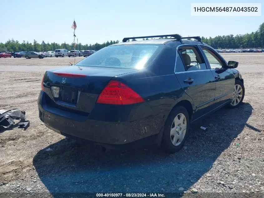 1HGCM56487A043502 2007 Honda Accord 2.4 Lx