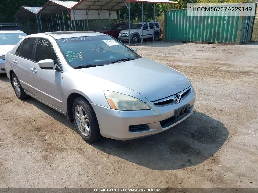 2007 Honda Accord 2.4 Ex VIN: 1HGCM56737A229149 Lot: 40193707