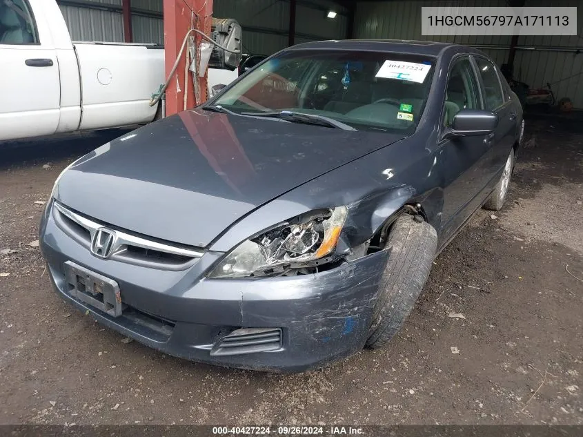 2007 Honda Accord 2.4 Ex VIN: 1HGCM56797A171113 Lot: 40427224