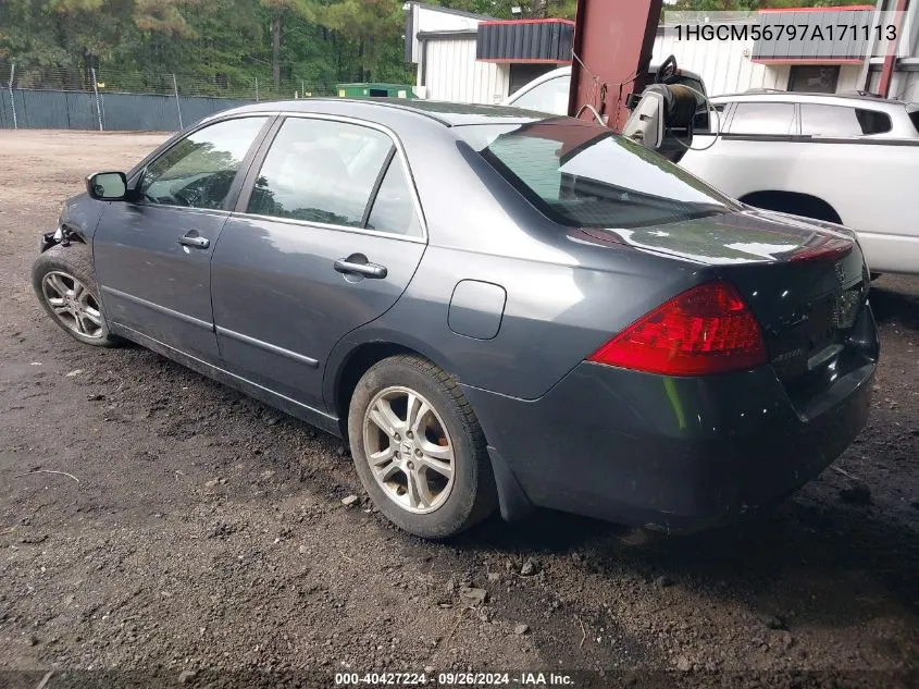 2007 Honda Accord 2.4 Ex VIN: 1HGCM56797A171113 Lot: 40427224