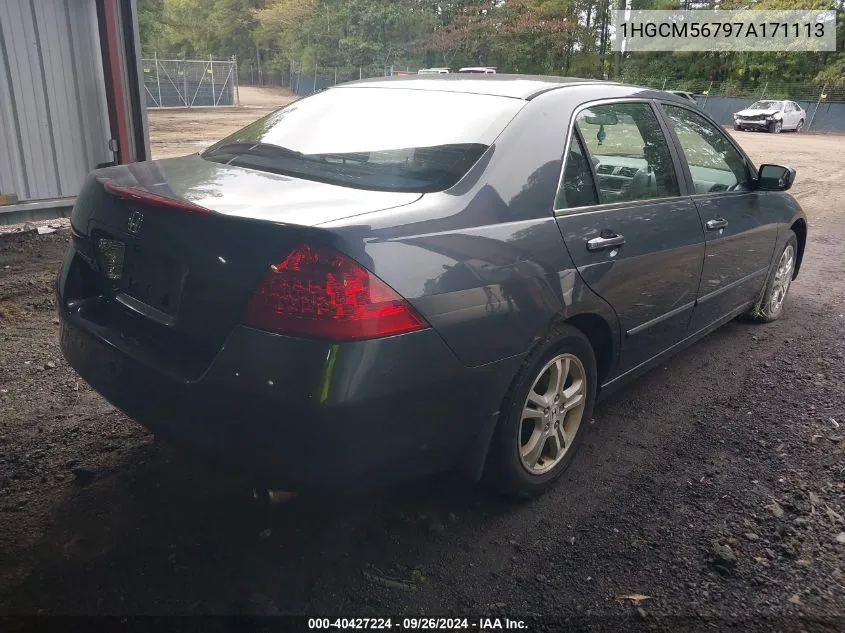 2007 Honda Accord 2.4 Ex VIN: 1HGCM56797A171113 Lot: 40427224