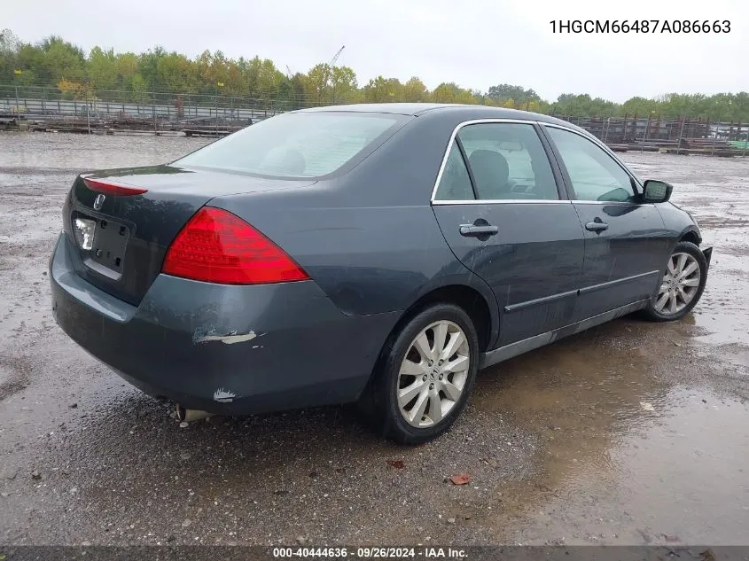 2007 Honda Accord 3.0 Se VIN: 1HGCM66487A086663 Lot: 40444636