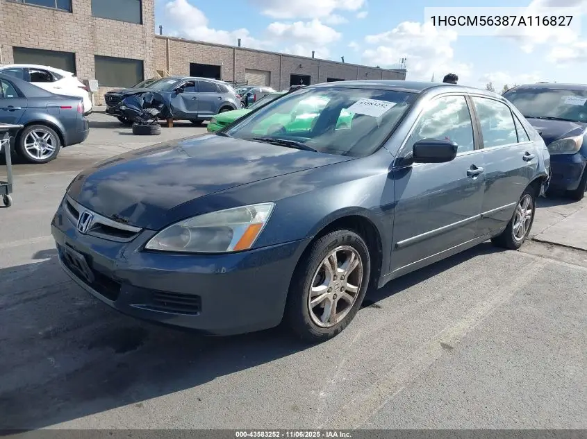 1HGCM56387A116827 2007 Honda Accord 2.4 Se