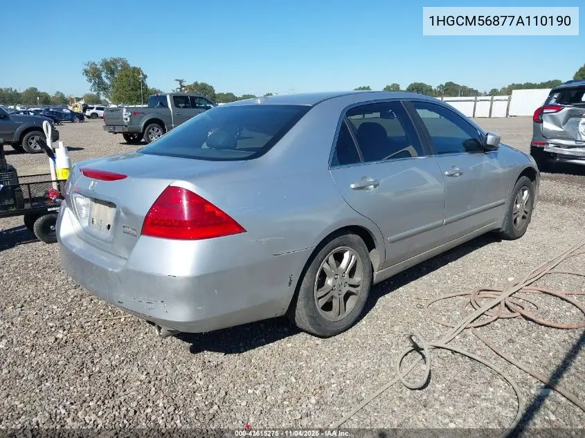 1HGCM56877A110190 2007 Honda Accord 2.4 Ex