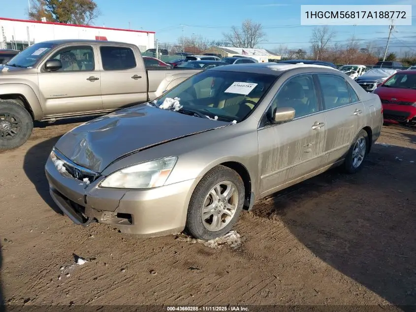 1HGCM56817A188772 2007 Honda Accord 2.4 Ex