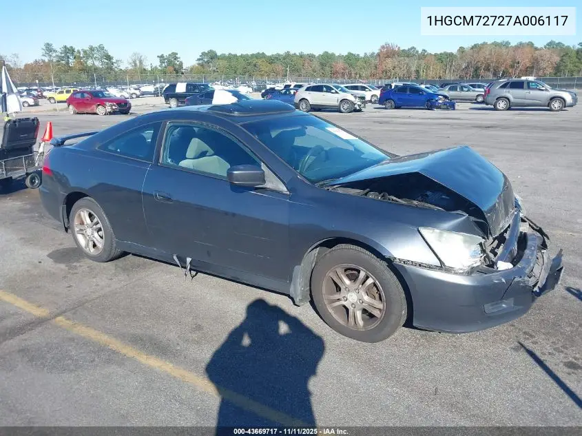 1HGCM72727A006117 2007 Honda Accord 2.4 Ex