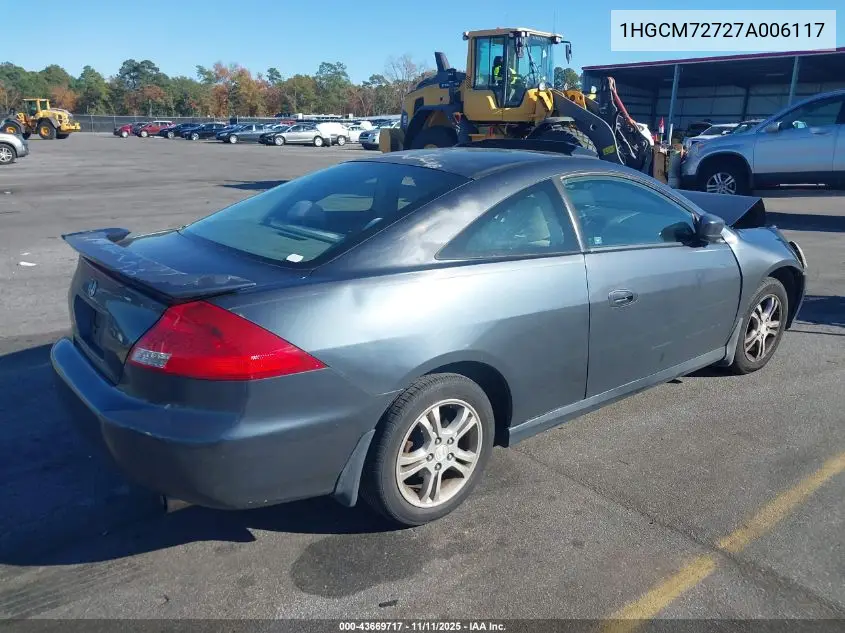 1HGCM72727A006117 2007 Honda Accord 2.4 Ex