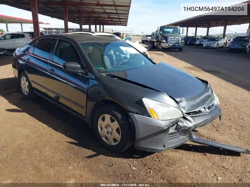 1HGCM56497A194204 2007 Honda Accord 2.4 Lx