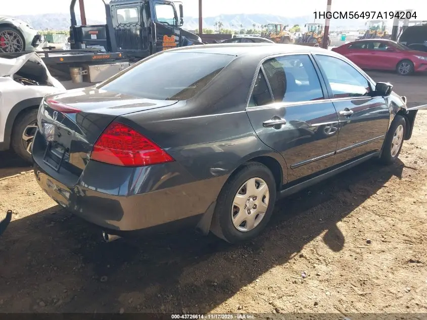 1HGCM56497A194204 2007 Honda Accord 2.4 Lx