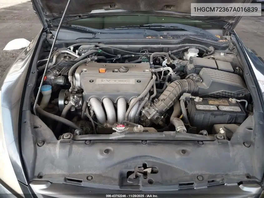 1HGCM72367A016839 2007 Honda Accord 2.4 Lx