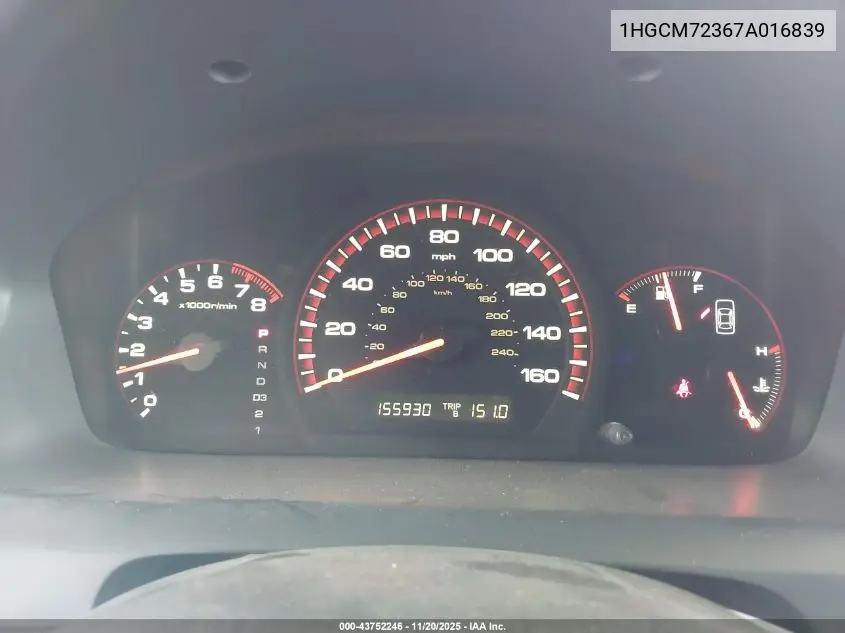 1HGCM72367A016839 2007 Honda Accord 2.4 Lx