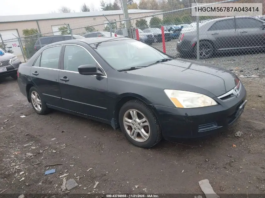1HGCM56787A043414 2007 Honda Accord 2.4 Ex